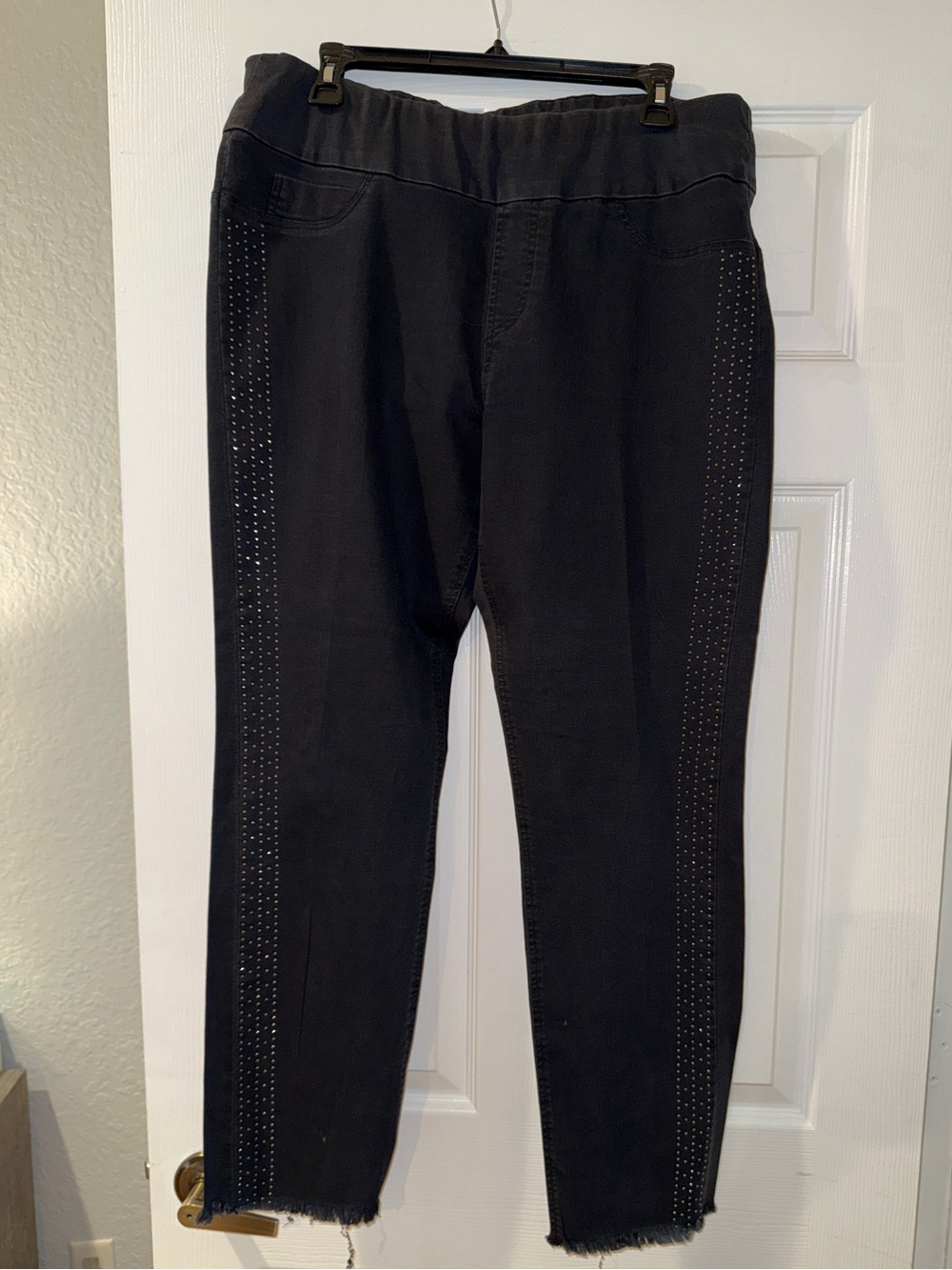 Women's Straight Leg Black Jeans with Side Stud Trim